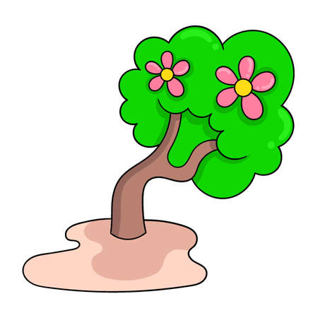 beautiful blooming flowering tree in spring, vector illustration art. doodle icon image kawaii.のイラスト素材