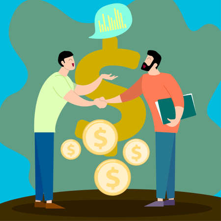 cooperation deals in the construction of investment stock projects, concept illustration image, vector design flat backgroundの写真素材