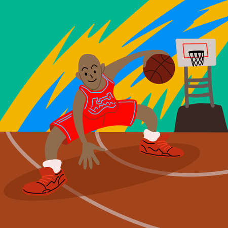 basketball man is playing with fun, concept illustration image, vector design flat backgroundの写真素材