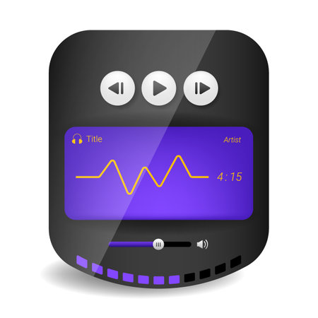 music player user interface art purple black, Smartphone redesign realistic object, vector design illustrationのイラスト素材