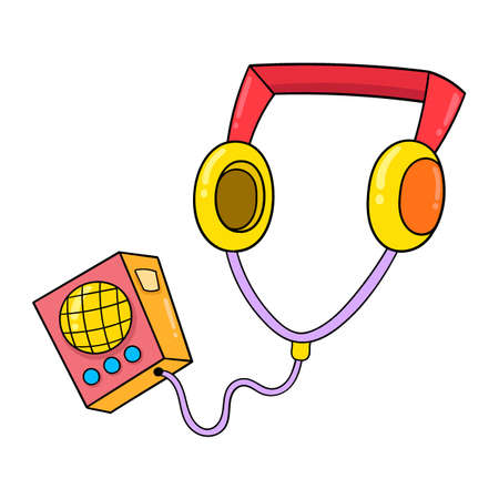 electronic mp3 player multimedia, cartoon emoticon. doodle icon drawing, vector illustrationのイラスト素材