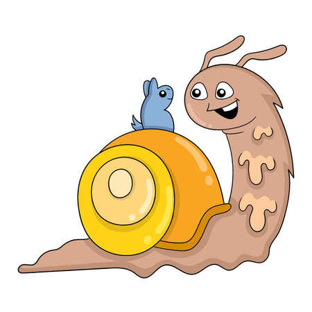 The snail is playing with his friend mouse, vector illustration art. doodle icon image kawaii.のイラスト素材