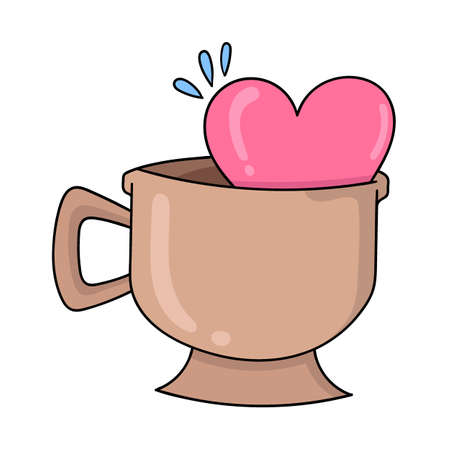 mug glass containing love for valentine celebration, cartoon emoticon. doodle icon drawing, vector illustrationのイラスト素材
