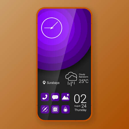 purple circle theme user interface realistic smartphone design, vector design illustration
