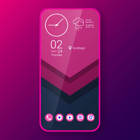 paper texture home screen realistic smartphone user interface, vector design illustrationのイラスト素材