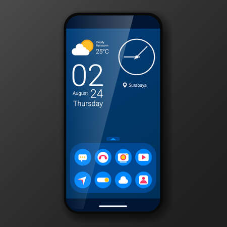 blue user interface home screen realistic smartphone design, vector design illustrationのイラスト素材
