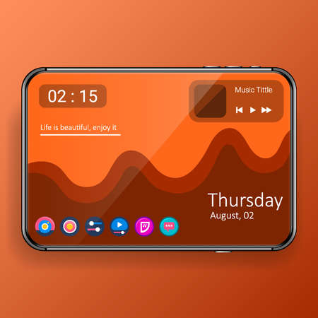 orange mobile application menu user interface digital realistic tablet phone, vector design illustrationのイラスト素材