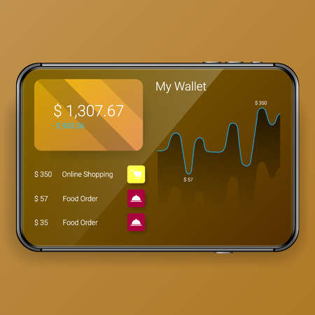 my wallet mobile application uer interface digital realistic tablet phone, vector design...