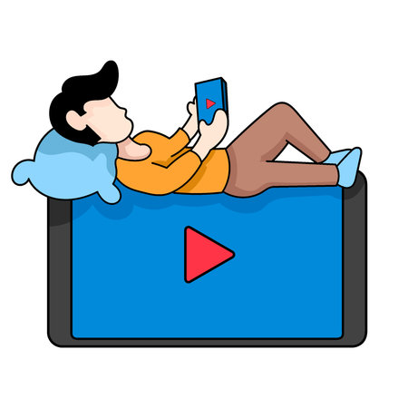 social media habit watching videos streaming from mobile device. vector design illustration artのイラスト素材