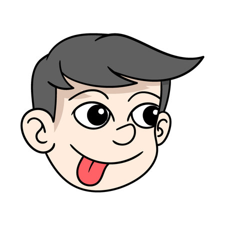 illustration of a boy sticking out his tongue because he is hungry. vector design illustration artのイラスト素材