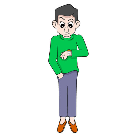 illustration of a person looking at a watch chasing time. vector design illustration artのイラスト素材