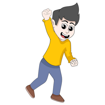 boy being excited raised clenched fist. vector design illustration artのイラスト素材
