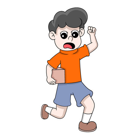 delivery boy is running in hurry to bring online shop packages. vector design illustration artのイラスト素材