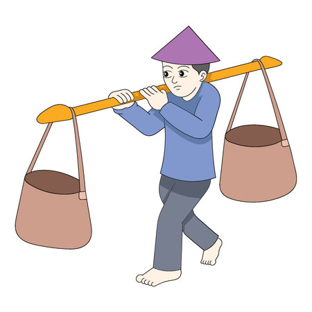 male traditional farmer carrying a basket. vector design illustration artのイラスト素材