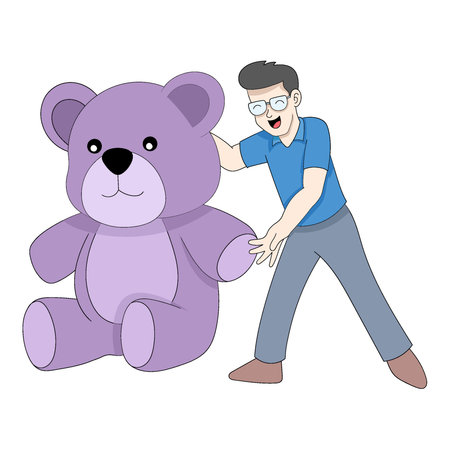 Dad is coming with a big teddy bear surprise for his daughter. vector design illustration artのイラスト素材