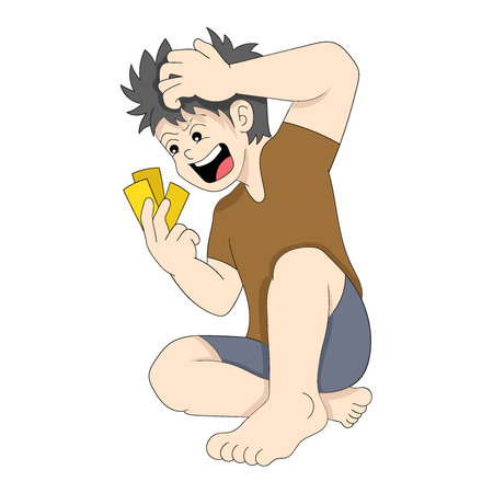 Boy is stressed dizzy playing gambling because he gets a bad card while gambling. vector design illustration artのイラスト素材