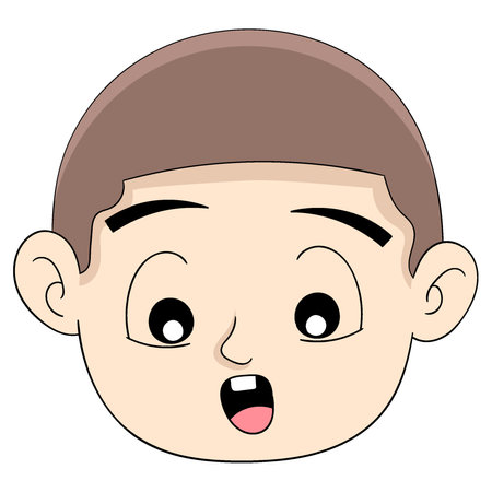 boy head emoticon looking down with gape in surprise. vector design illustration artのイラスト素材