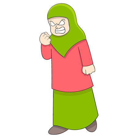 Muslim girl holding anger while fasting in the month of Ramadan. vector design illustration artのイラスト素材
