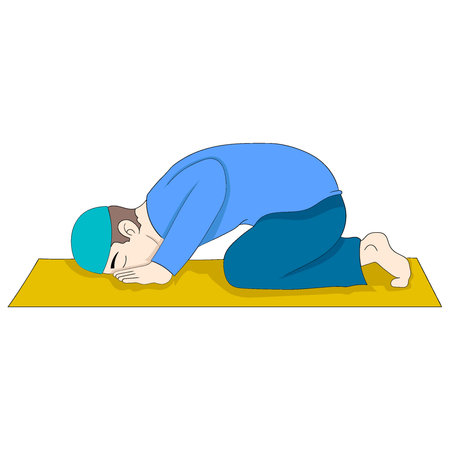 Islamic boy is worshiping God by prostrating. vector design illustration artのイラスト素材