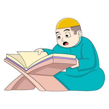 Islamic boy is spending time worshiping reading the holy book. vector design illustration artのイラスト素材