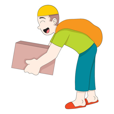 Courier boy delivering online shopping packages to customers. vector design illustration artのイラスト素材