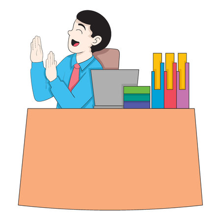 business workers are sitting at desks with a lot of unfinished work. vector design illustration artのイラスト素材