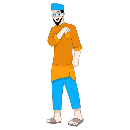 boy islam is standing taking out money to donate. vector design illustration artのイラスト素材