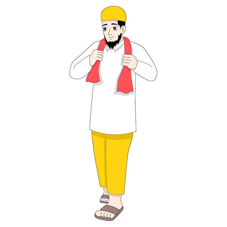 man islam is walking to mosque for worship. vector design illustration artのイラスト素材
