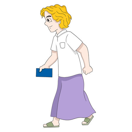 Muslim blonde boy is walking to the mosque to worship. vector design illustration artのイラスト素材