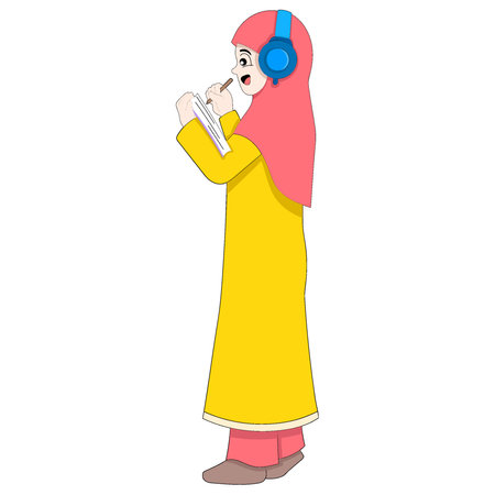 beautiful Islamic woman is learning to take notes. vector design illustration artのイラスト素材