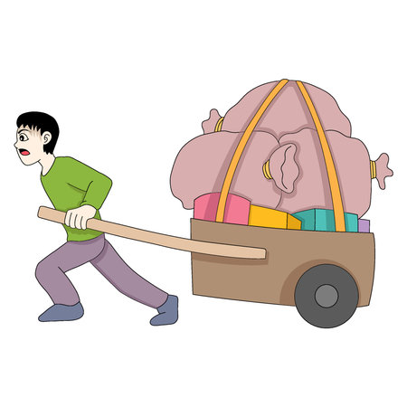 beggar and poor were pulling carts carrying goods for moving. vector design illustration artのイラスト素材