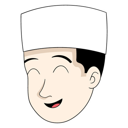 Islamic boy head emoticon friendly facial expression smiling. vector design illustration artのイラスト素材