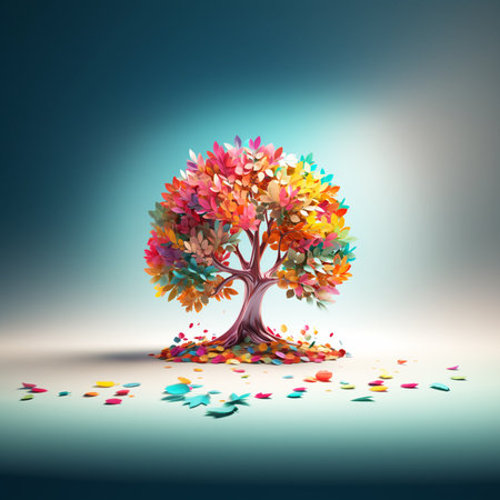 3D Render Sharp All Around Tree With Colorful Leavesの素材