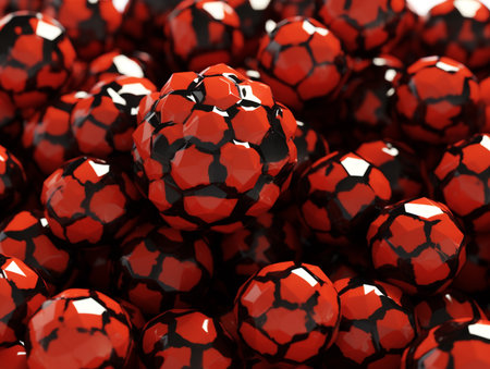3D Rendering Illustration Soccer Balls with Red Light Emitting Centerの素材