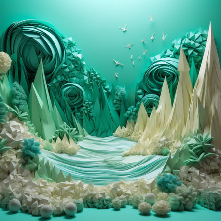 3D Beach Origami Mozaic Green Backgroundの素材