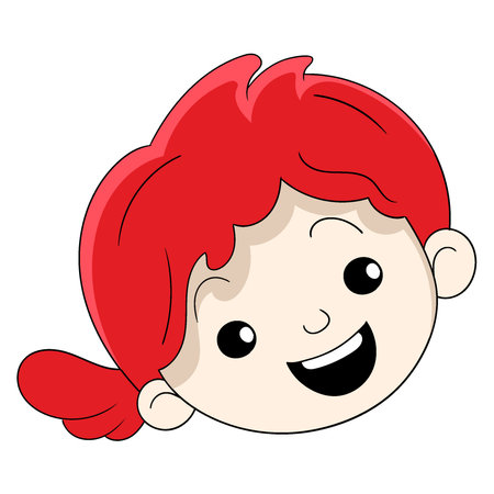 vector design illustration art, red-haired girl head emoticon face smiling friendlyのイラスト素材
