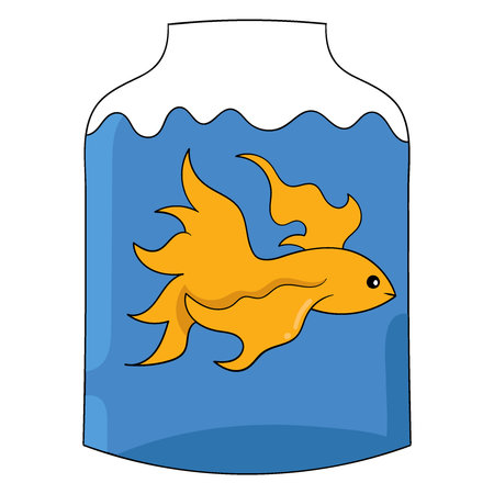 vector design illustration art, Betta fish are in a glass aquarium jarのイラスト素材