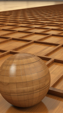 ai generated images, 3d rendering abstract surface design a ball above square patterns texture wood materialの素材