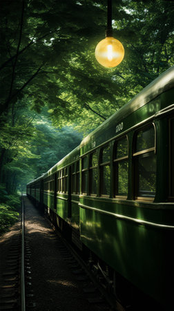 the train passes through the forest, smartphone portrait backgroundの素材