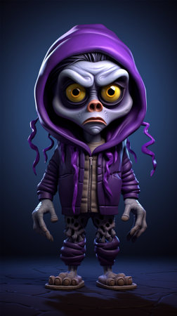 zombie cartoon face expression, 3d rendering realistic character. smartphone wallpaper design portraitの素材