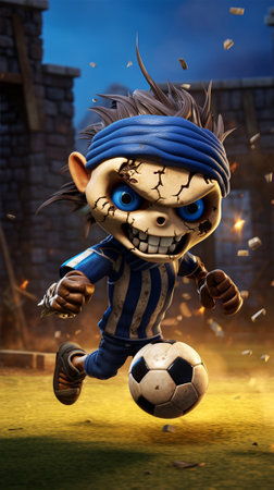 zombie playing soccer ball, 3d rendering realistic character. smartphone wallpaper design portraitの素材