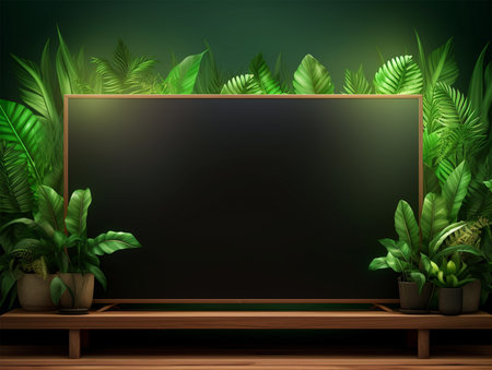 big television in living room surrounded by plantsの素材