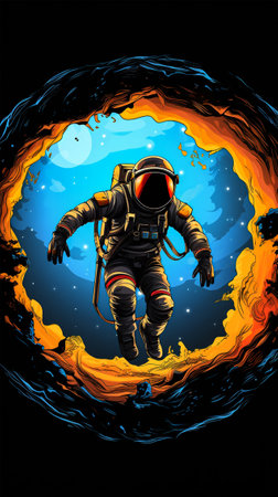 astronaut explorer outer space, portrait phone wall backgroundの素材