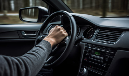 afternoon driving car hand on the steerの素材