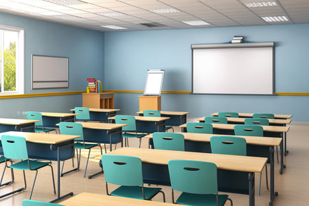 Modern classroom all around sharpness detail photographyの素材