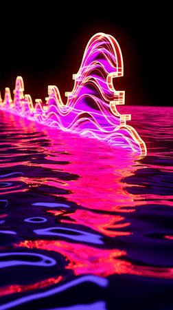 sea waves neon color lighting, portrait smartphone backgroundの素材
