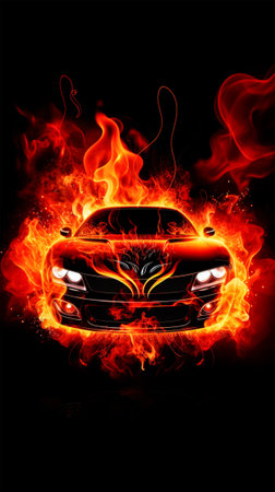 Classic American muscle fire flame speed high detail photographyの素材