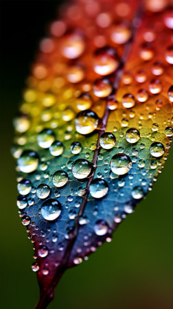 Rainbow leaf closeup water dew dropped high detail photographyの素材