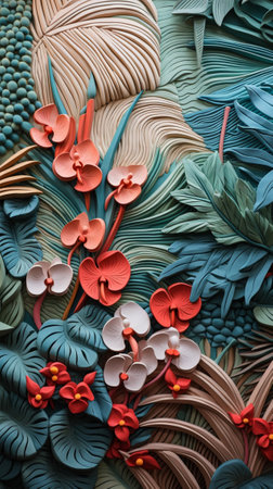 realism tropical blossom flowers 3d origami style textureの素材