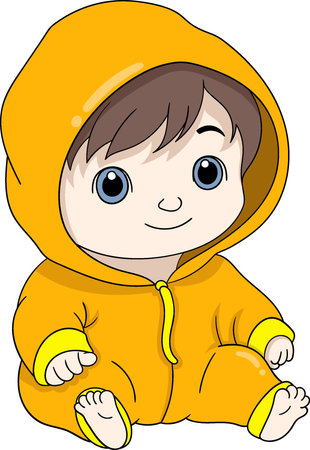 a baby boy sitting around wearing yellow jumpsuitsのイラスト素材